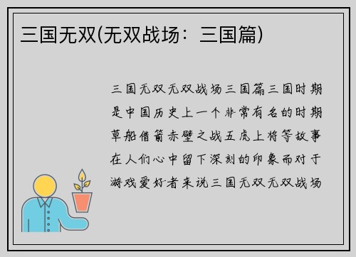 三国无双(无双战场：三国篇)
